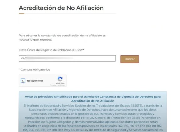 acreditación de no afiliación al ISSSTE