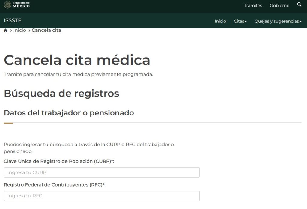 cancelar cita issste por internet